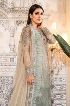 Dual-Tone Taupe & Mint: Embroidered Chiffon Suit