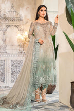Dual-Tone Taupe & Mint: Embroidered Chiffon Suit