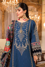 Midnight Blue & Crimson Gold: Embroidered Chiffon Suit