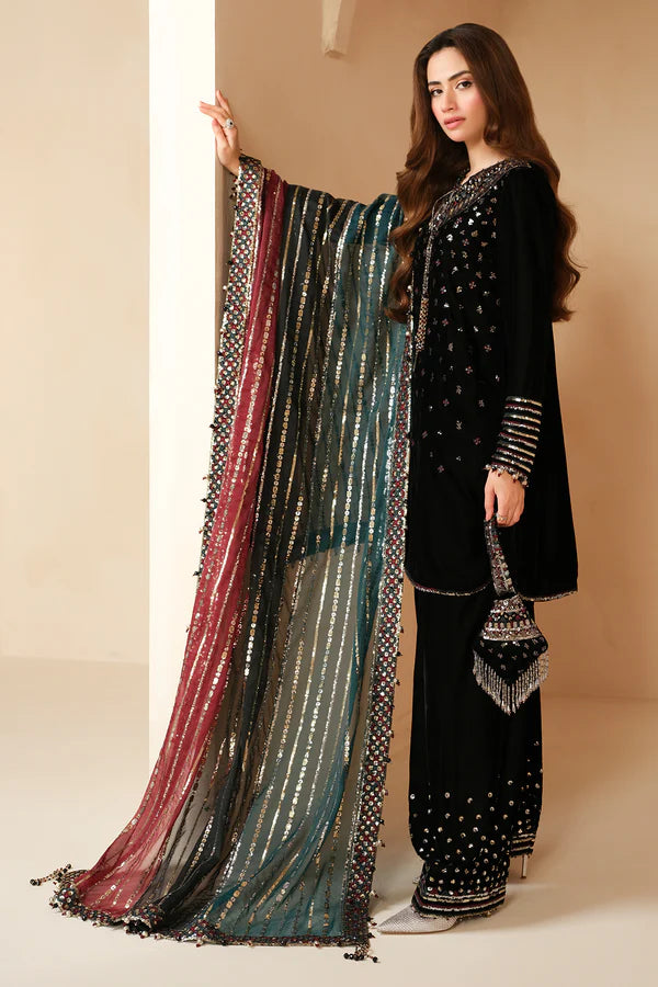 03 Piece Velvet Embroidered Suit - Ready To Wear