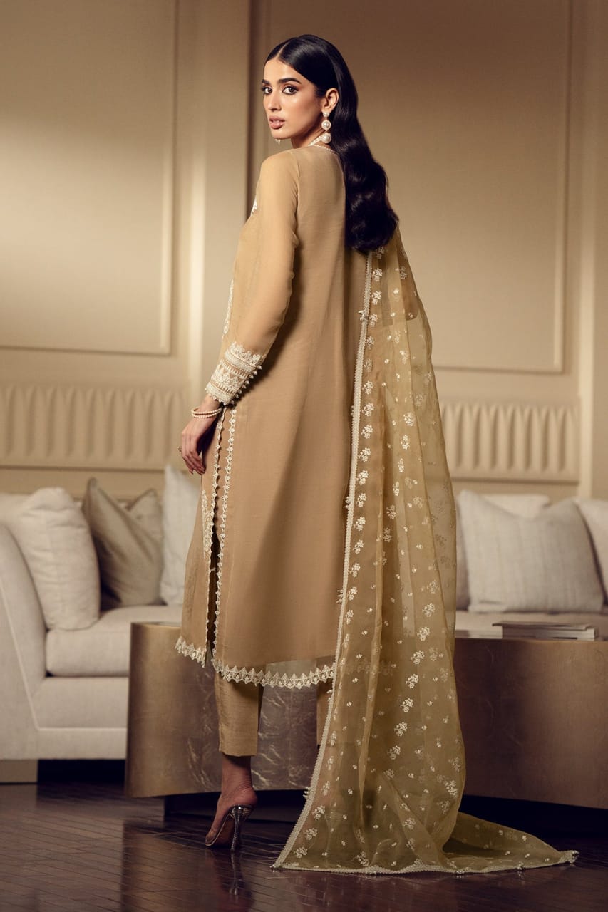 03 Piece Embroidered  Semi Pure Chiffon Suit - Ready To Wear