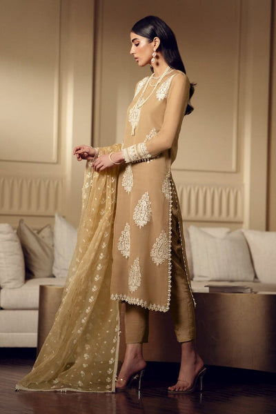 03 Piece Embroidered  Semi Pure Chiffon Suit - Ready To Wear