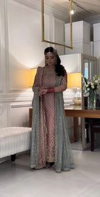 03 Piece Embroidered Shimmer Long Shirt Suit - Ready To Wear