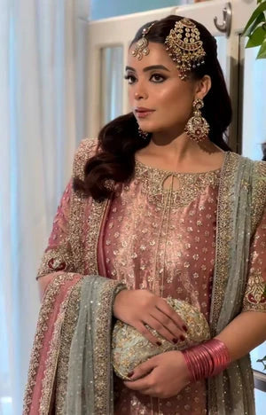 03 Piece Embroidered Shimmer Long Shirt Suit - Ready To Wear