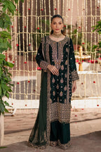 Bottle Green & Antique Gold: Embroidered Velvet Suit | Ready To Wear