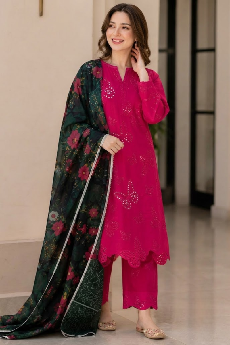 03-Piece Embroidered Chikankari Lawn Suit - Ready to Wear
