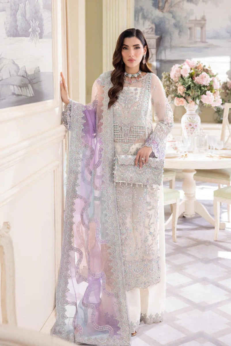 Ivory & Multi-Pastel: Embroidered Chiffon Suit With Net Dupatta | Ready To Wear
