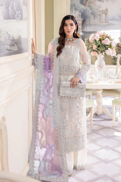 Ivory & Multi-Pastel: Embroidered Chiffon Suit With Net Dupatta | Ready To Wear