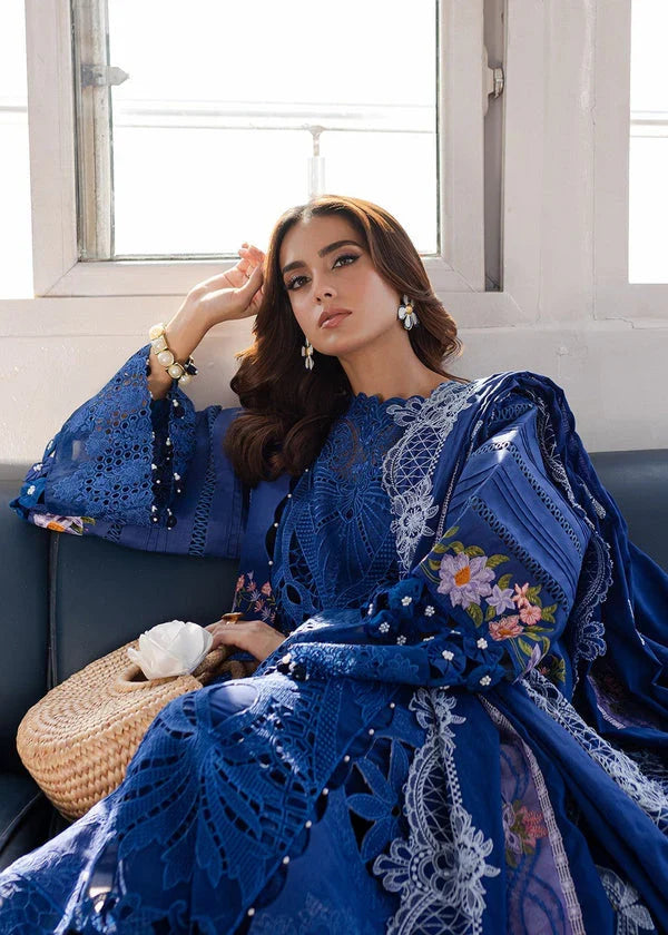 Cobalt Blue: Cotton Suit With Thread Embroidery | Ready To Wear