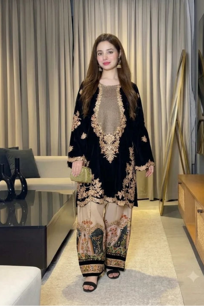 02 Piece Premium Embroidered Silk Suit - Ready To Wear