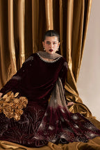 Wine Maroon & Champagne: Embroidered Velvet Suit | Ready To Wear
