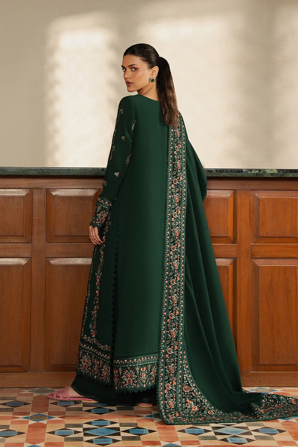Rich Emerald & Rust Accent: Embroidered Lawn Suit | Ready To Wear