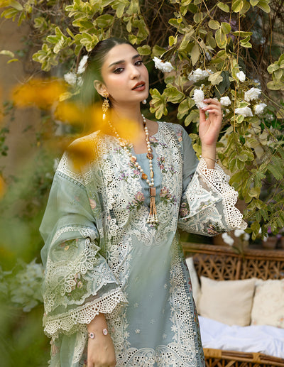 3 Pcs Chickenkari & Applique Embroidered Suit with Khaddi Net Dupatta | Ready To Wear